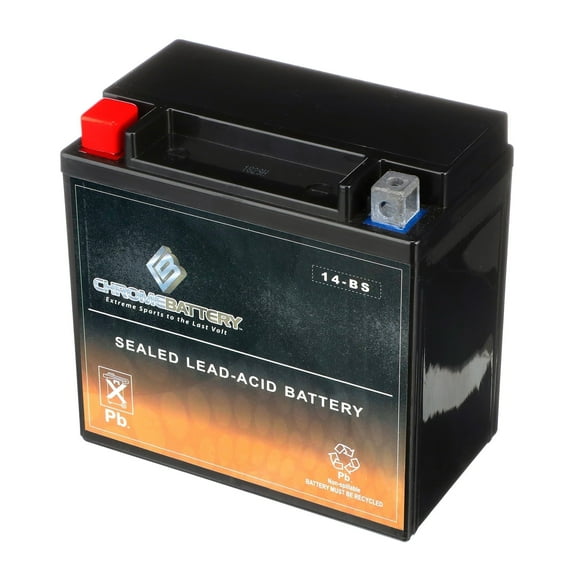 Chrome Battery YTX14-BS ( 12 Volt,12 Ah, 200 CCA) High Performance - Maintenance Free - Sealed AGM Rechargeable Motorcycle Battery