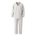 thumbnail image 3 of Ohufall V Neck Sets for Men Long Sleeve Loose Solid Color Drawstring Comfort Tops with Long Pants Casual Sets, 3 of 4