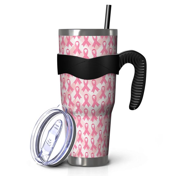 40oz Tumbler,Pink Breast Cancer Insulated Tumblers with Removable Handle,Stainless Steel Double Vacuum Coffee Tumbler Cup with Straw for Home,Office,Travel,Party
