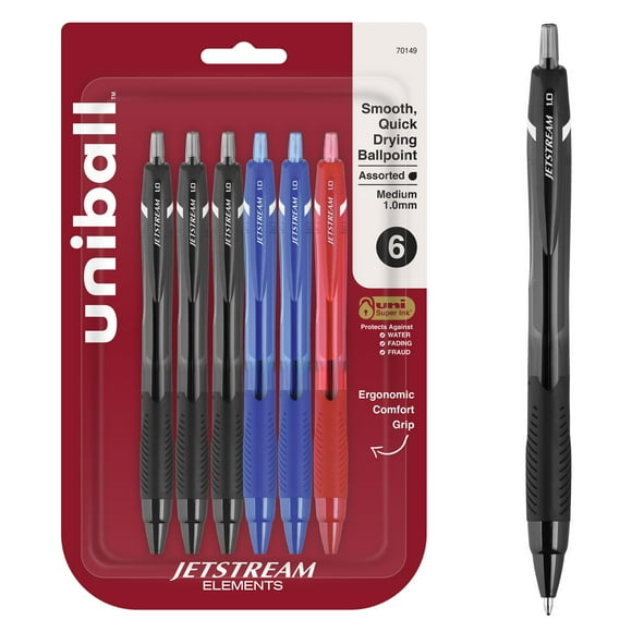 Bolígrafo retráctil Uniball Jetstream Elements de 1 mm, paquete de 6