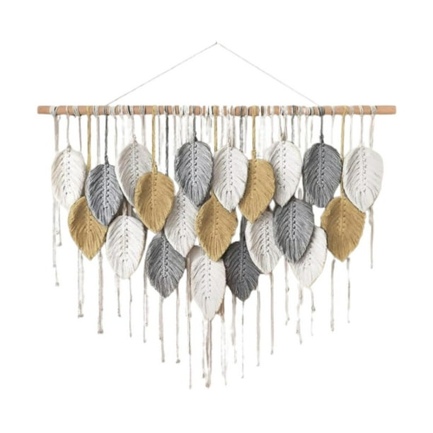Tapiz de macramé para colgar en la pared, decoración de pared, tapiz de hojas, adorno nórdico, idea de regalo con borlas 21 hojas