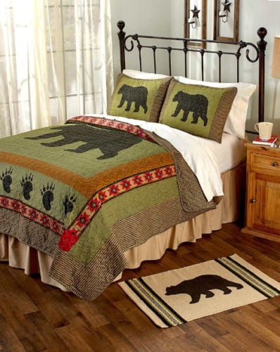Black Bear Mountain Cabin Lodge Country Home King Quilt (3 Piece Set