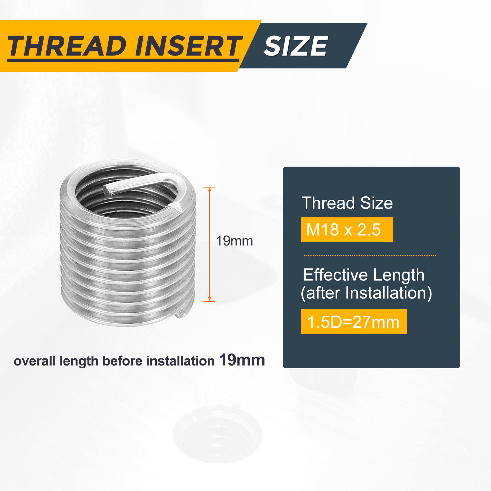Uxcell 15pcs Wire Thread Inserts M18 x 2.5 x 1.5D Metric Helical Threaded Sleeve
