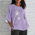 thumbnail image 2 of Xihbxyly Womens Tops Casual 3/4 Sleeves Womens 3/4 Sleeve Cotton Linen Tops Casual Loose Fit Cute Daisy Print T Shirts Summer Round Neck Pullover Blouses Fashion Loose Fit Plus Size Tops, 2 of 4