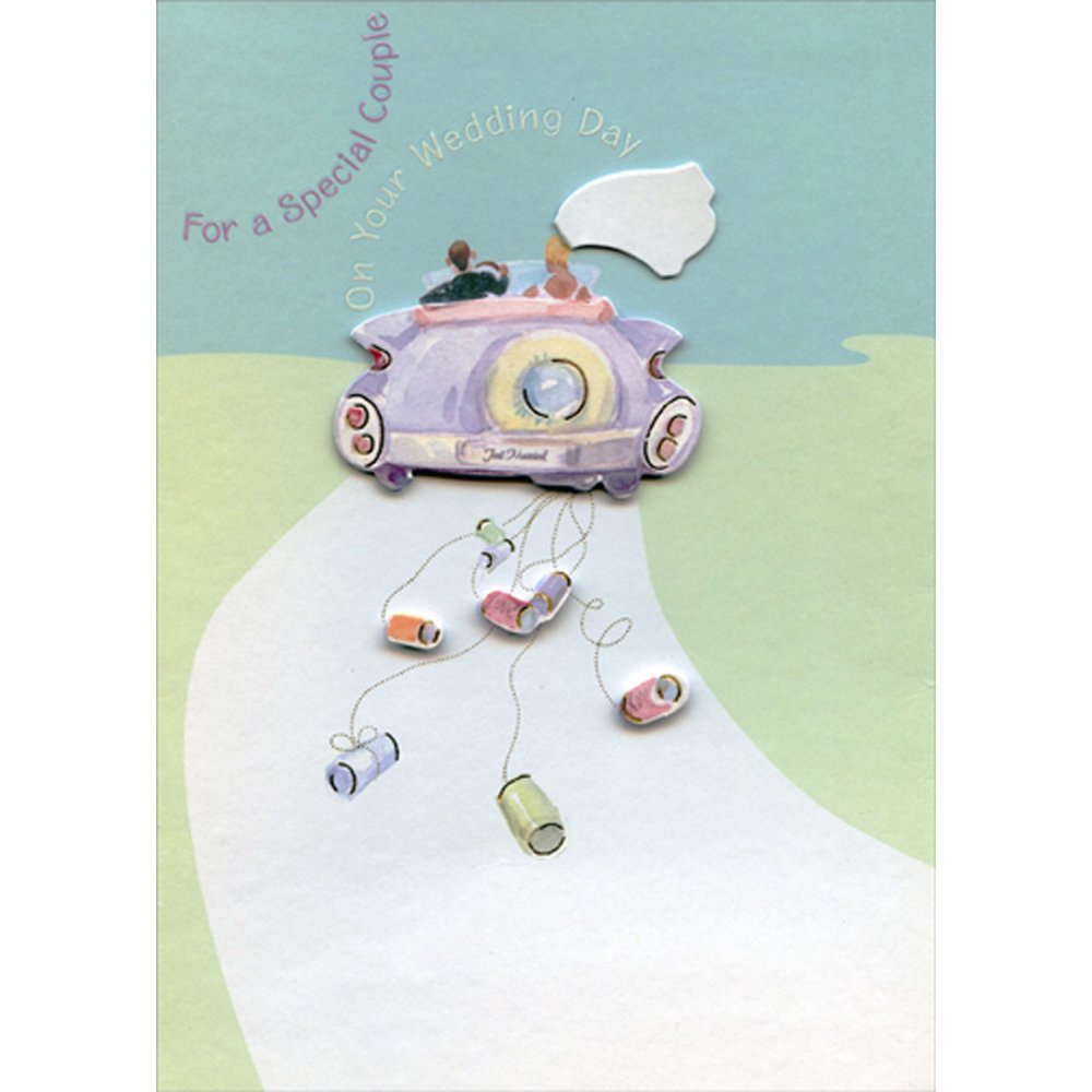 Designer Greetings Just Married Car with Tip On Car, Veil and Cans 3D