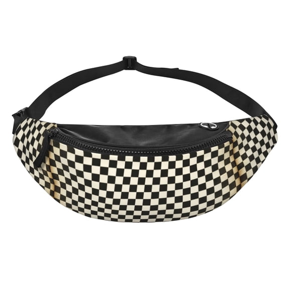 Black And White Checkered Fanny Pack Casual Hands-Free Wallets Waist Pack Phone Bag Carrying All Phones