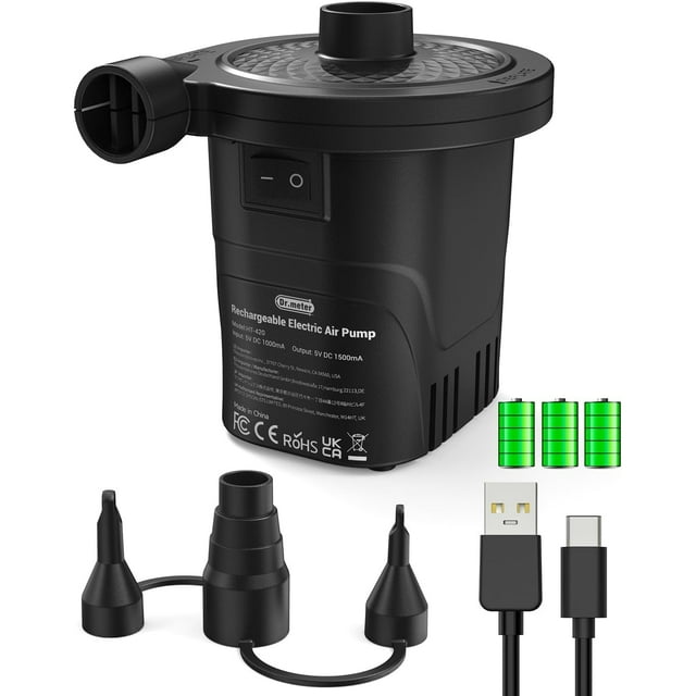 Dr.meter Portable Electric Air Mattress Pump, Rechargeable 4000mAh Battery Air Pump - Quick-Fill Air Inflator Deflator for Outdoor Camping Inflatable Bed Pool Boat Float Raft Swimming Rings Snow Tube