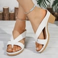 thumbnail image 2 of Rokment Beach Flower Platform Dress High Heels Slipper Sandals for Women Boho Fashion Casual Color Block Leather Chunky Block Heeled Slip on Slides Summer Shoes White Size 9, 2 of 5