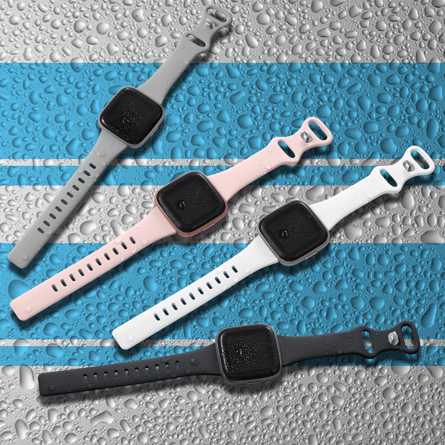 4 Pack Slim Bands Compatible with Fitbit Versa 2/Fitbit Versa/Fitbit Versa Lite/SE, Silicone Replacement Smartwatch Wristband for Women Men(Small, Black/Gray/Pink Sand/White)