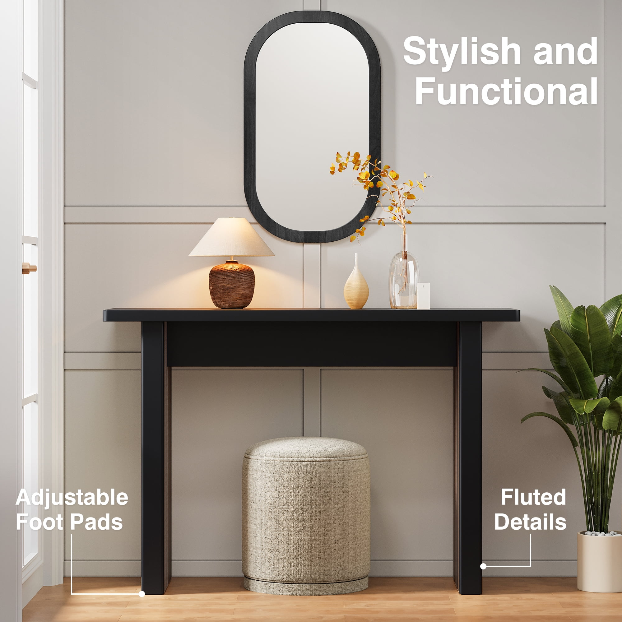 Wirrytor 43-Inch Square Black Console Table for Entryway, Sofa Tables for Living Room, Behind The Couch Table for Living Room, Entryway Table for Entrance, Hallway Table