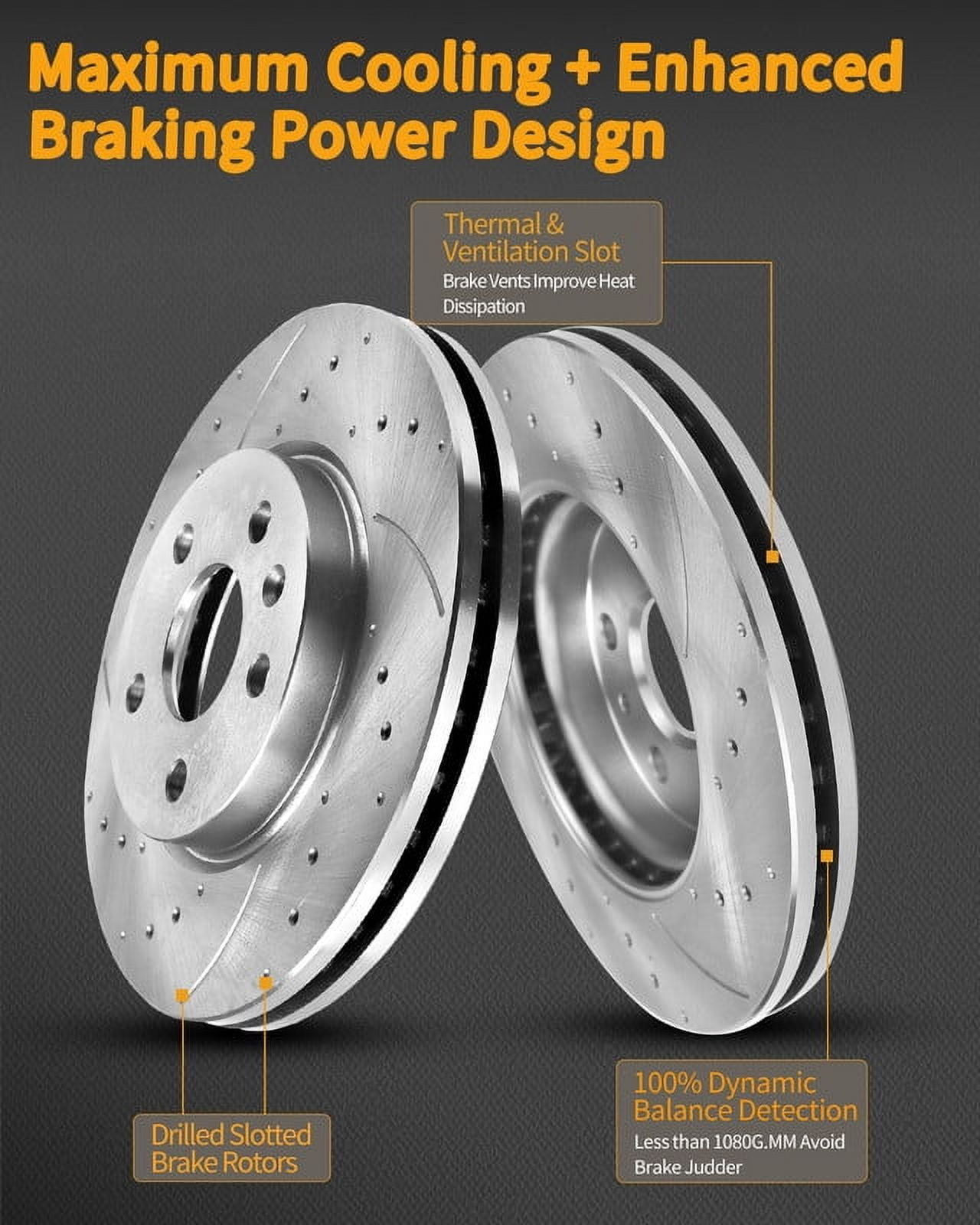 Aurogenix Front Brake Kit, Compatible With Toyota Corolla 2009-2019 Matrix, Drilled Brake Rotors & Ceramic Brake Pads, 275mm 10.8in