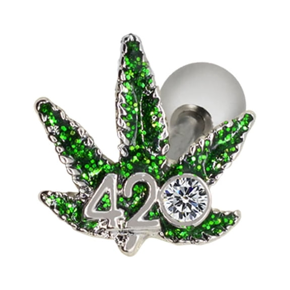 Pierce2GO Leaf  Green Silver Cartilage Ring