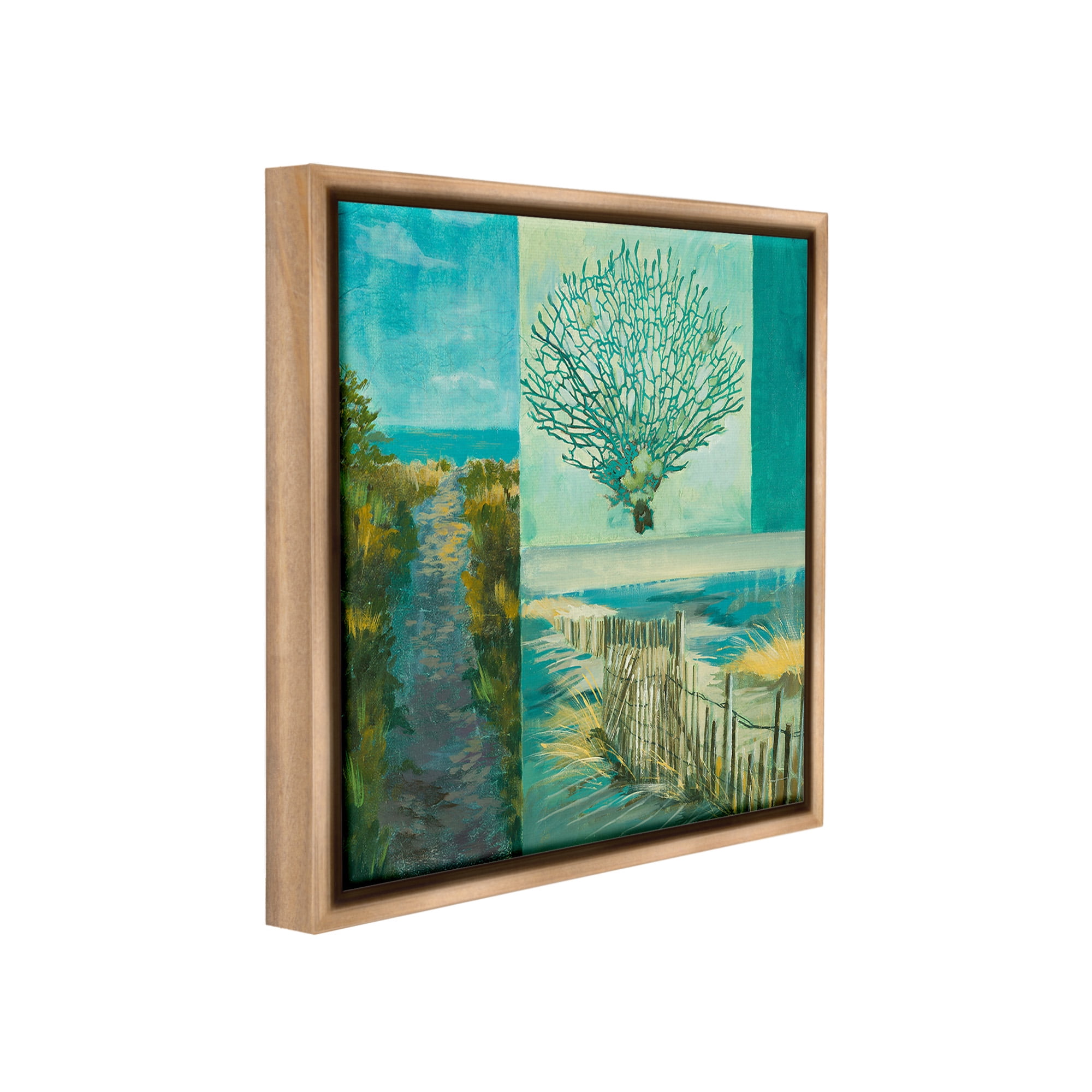 Stupell Industries Modern Beach Coral Collage Landscape Painting Brown Floater Framed Canvas Art Print Wall Art, 18 x 18