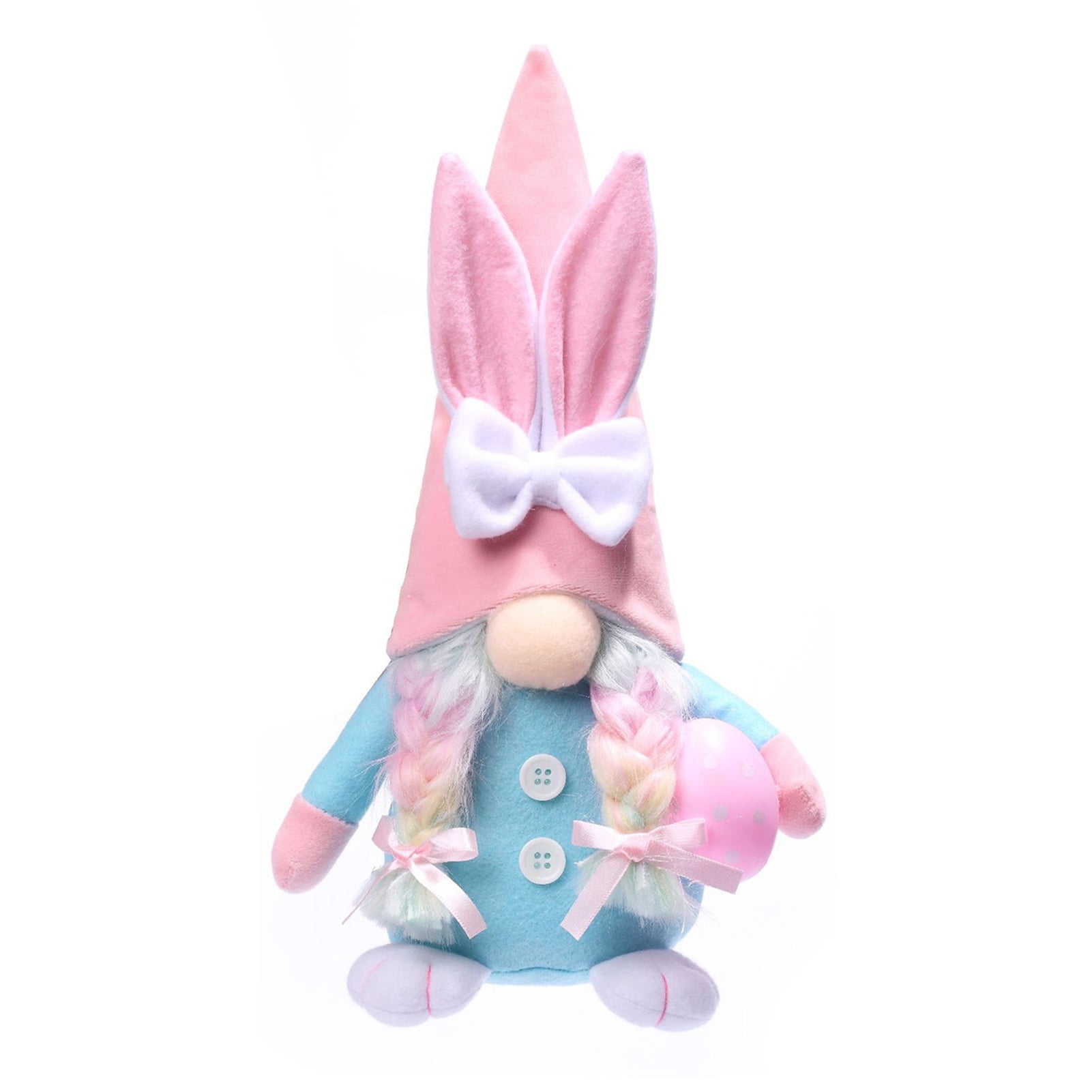 Opvise Easter Dwarf Bunny Doll Faceless Sweet Color Carrot Bow Decor Braided Hair Soft Elastic Fully Stuffed Kids Toy Party Decoration Plush Doll Women