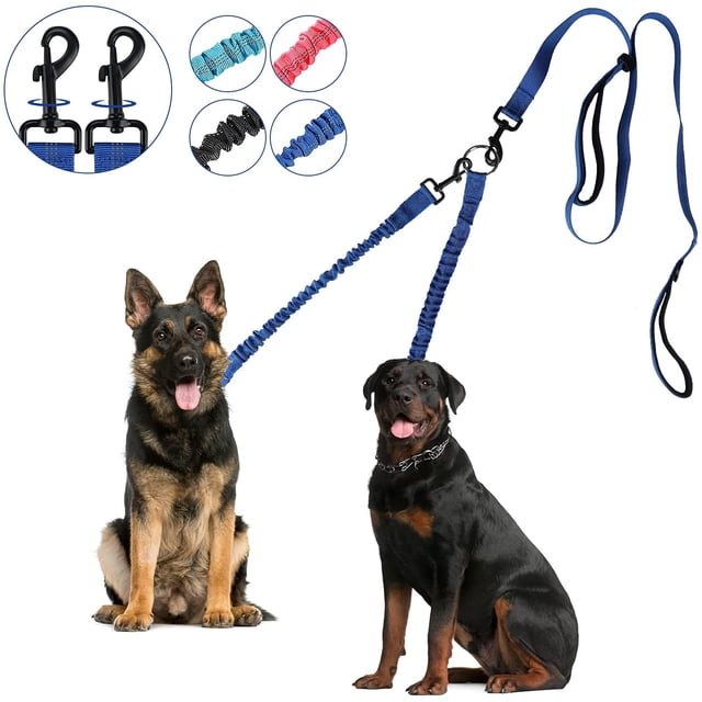 Dual Dog Leash, Double Dog Leash, 360° Swivel No Tangle Dog Walking Leash for 2 Dogs up to 200lbs, Comfortable Adjustable Dual Padded Handles (Royal Blue)