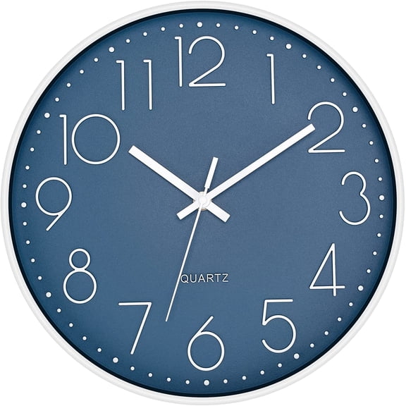 Modern Wall Clock Silent Non Ticking Battery Operated Quartz Round Wall Clock Decor for Bedroom Kitchen Home Office School (12 Inch, Cerulean)