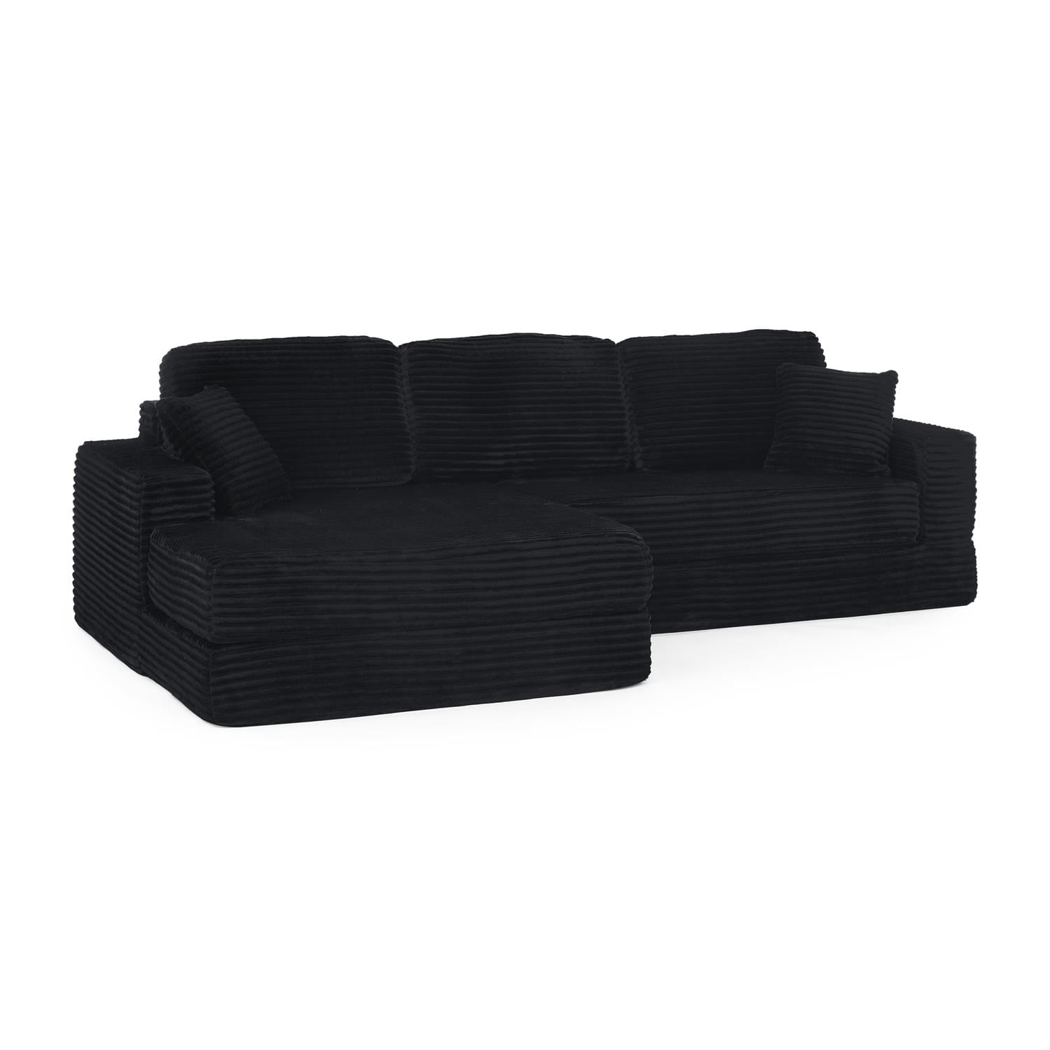 Demi Bonn 111" L Shaped Modular Sectional Sofa, Modern Corduroy Couch with Comfy Left Seat, Unfolds into Bed for Living Room, Black