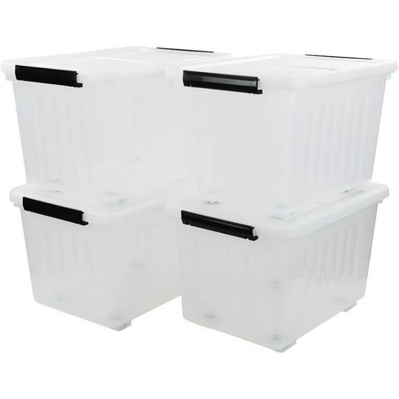 4-Pack Clear Plastic Storage Bins with Lid, 42 L Large Plastic Storage Box