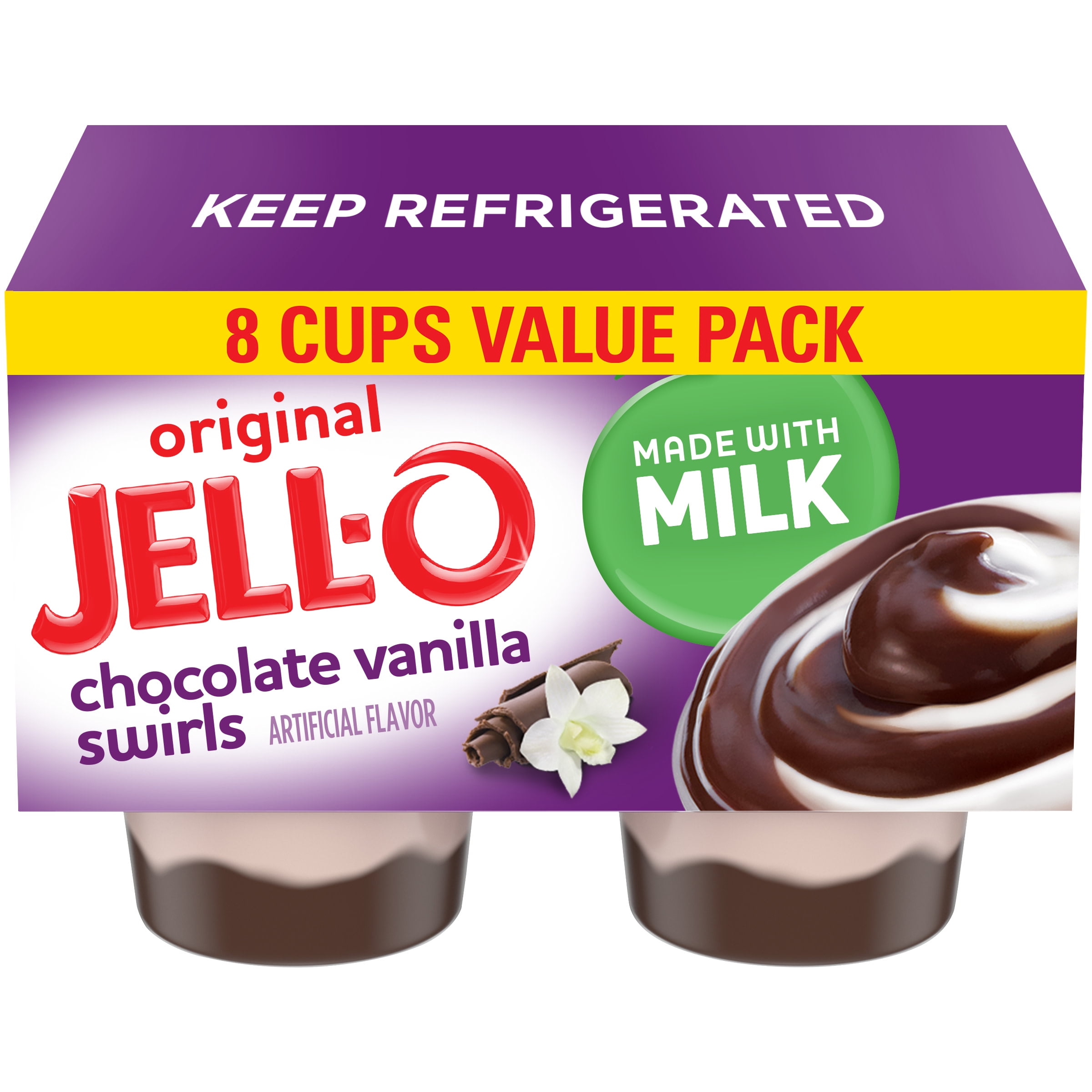 Jell-O Original Chocolate Vanilla Swirls Pudding Cups Snack Value Pack, 8 ct Cups