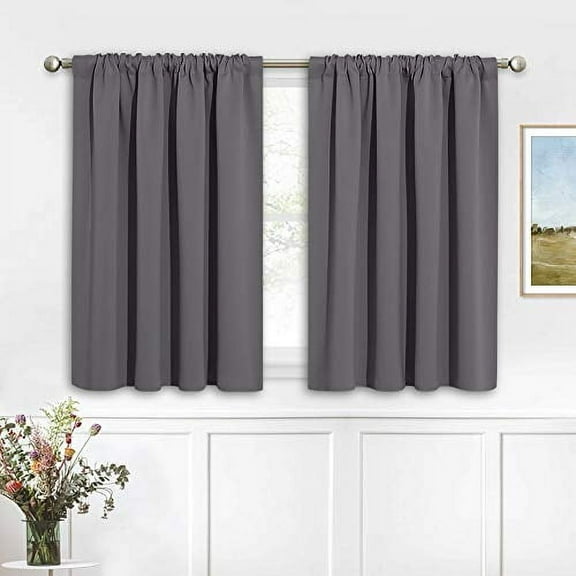 RYB HOME Short Curtains Gray Energy Saving Curtains, 42 x 36 (2 Panels)
