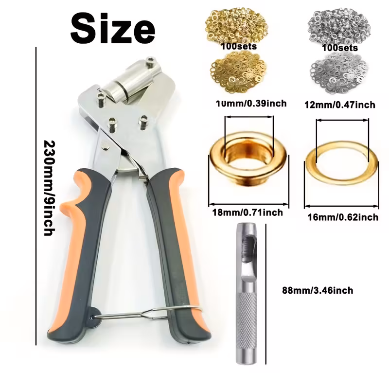 thumbnail image 3 of Kit completo para perforar ojales con 200 anillas de 10 mm: ideal para proyectos de bricolaje con lonas, piel sintética y tejidos impermeables, así como para tareas de costura y manualidades., 3 of 6