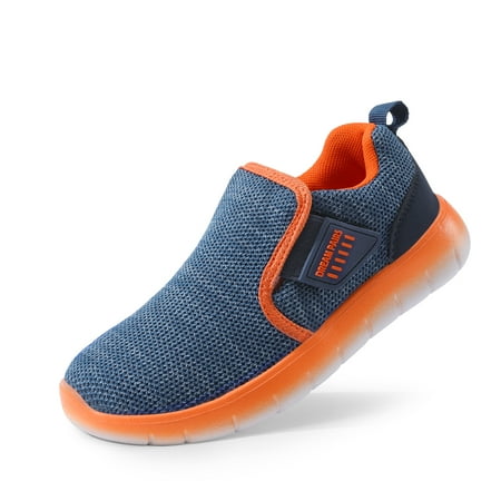 

Dream Pairs Kids Boys & Girl Lightweight Running Shoes Breathable Athletic Slip On Casual Walking Sneakers Shoes Navy/Orange Size 1 Little Kid