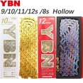 thumbnail image 1 of YBN Bike Chain SLA silver hollow gold oil slick Titanium coating MTB Road Bike for Shimano/ SRAM 6-7-8 9 10 11 12 speed, 1 of 9