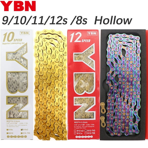 YBN Bike Chain SLA silver hollow gold oil slick Titanium coating MTB Road Bike for Shimano/ SRAM 6-7-8 9 10 11 12 speed