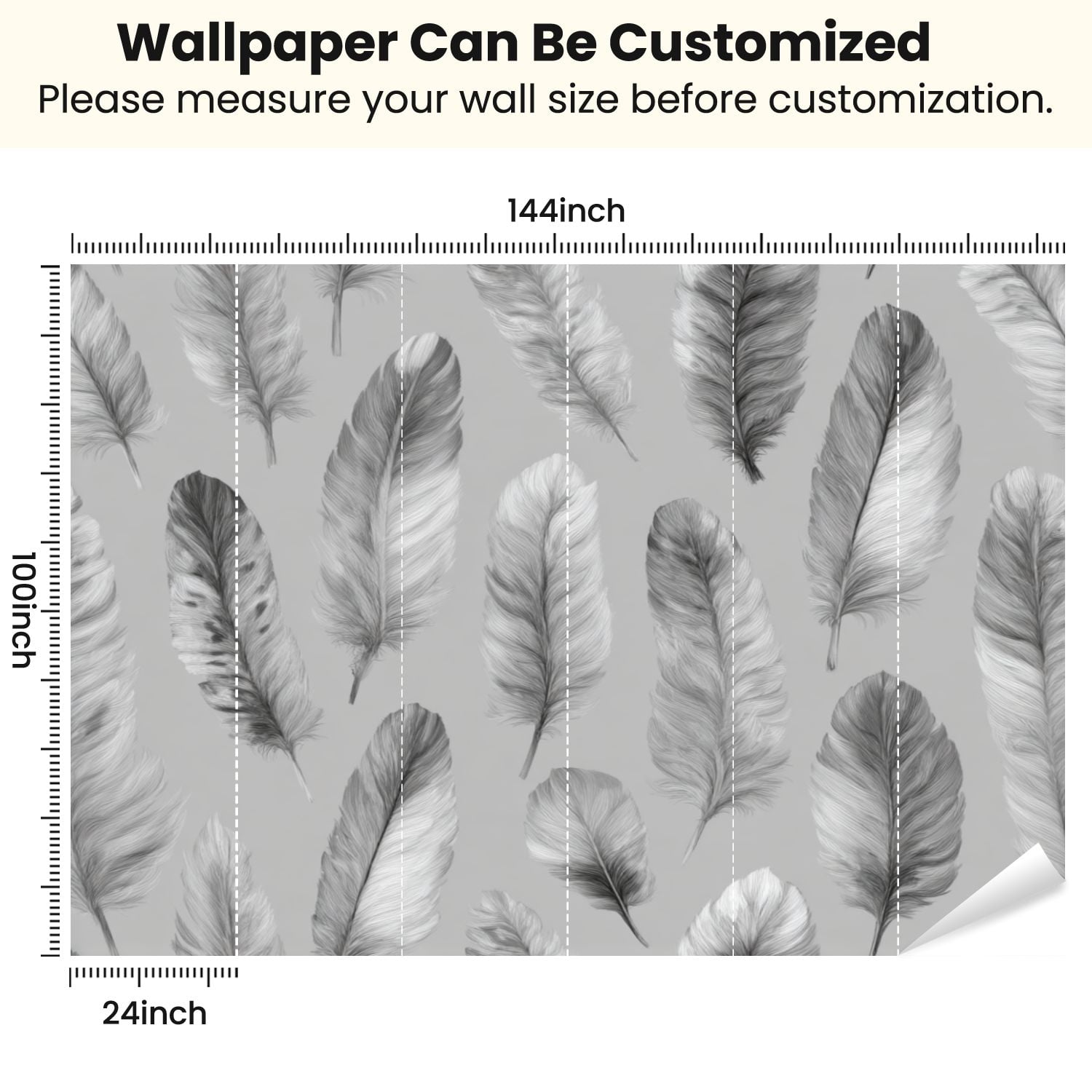 Peel and Stick Wallpaper Sussurro Grey Floating Feathers Light Gray Delicate Feather Texture Modern Art Wall Mural Decor Self Adhesive and Removable 100in x 144in