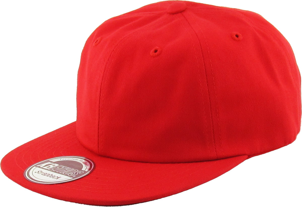 Red Classic Cotton Flat Brim Unconstructed Baseball Cap Adjustable  Strapback Style