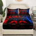 thumbnail image 3 of Game Console Bed Sheets Set Twin for Boys Girls Kids Space Universe Gaming Sheet Set Video Game Fitted Sheet Game Room Decor Flat Sheet Red Blue Geometry Honeycomb Bedding Set, 3 of 6
