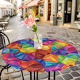thumbnail image 6 of Colorful Geometric Round Tablecloth for 55-60 Inch Tables,Fitted Table Cover with Elastic Edge,Modern Rainbow Ombre Abstract Art Waterproof Outdoor Table Cloth Protector for Patio Garden Dinner, 6 of 9