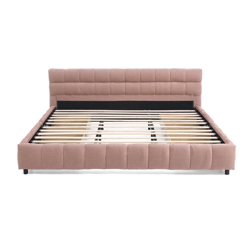 Hassch King Size Upholstered Platform Bed, Modern Bed Frame with 4 Drawers for Storage, No Box Spring Needed, Beige