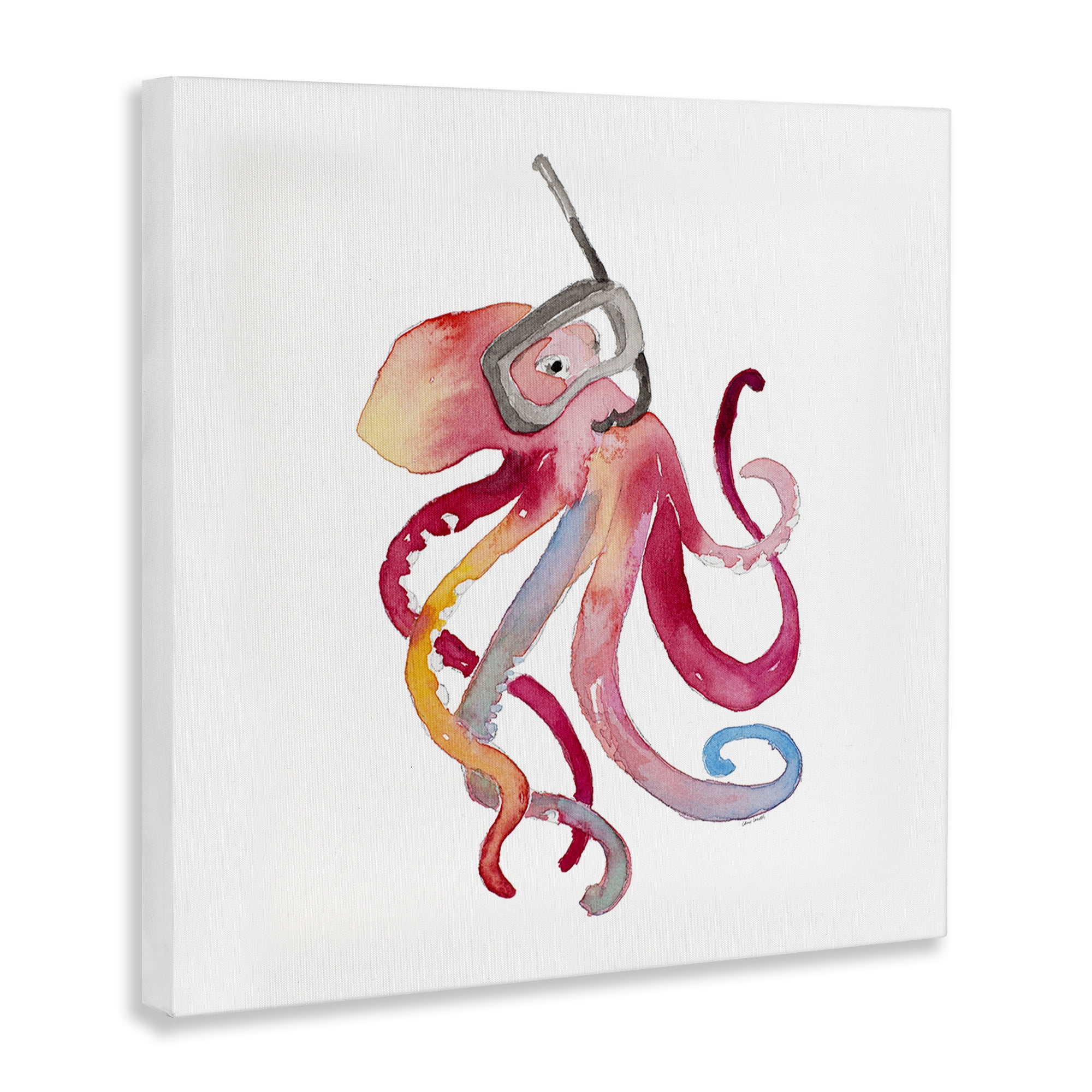Stupell Industries Snorkel Mask Octopus Novelty Painting Gallery Wrapped Canvas Art Print Wall Art, 30 x 30