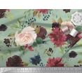 thumbnail image 2 of Soimoi Green Heavy Satin Fabric Leaves & Peony Floral Printed Craft Fabric by the Yard 54 Inch Wide, 2 of 3