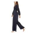 thumbnail image 3 of BAR III Womens Navy Slitted Tie Smocked Waist Long Sleeve V Neck Party Wide Leg Jumpsuit L, 3 of 4