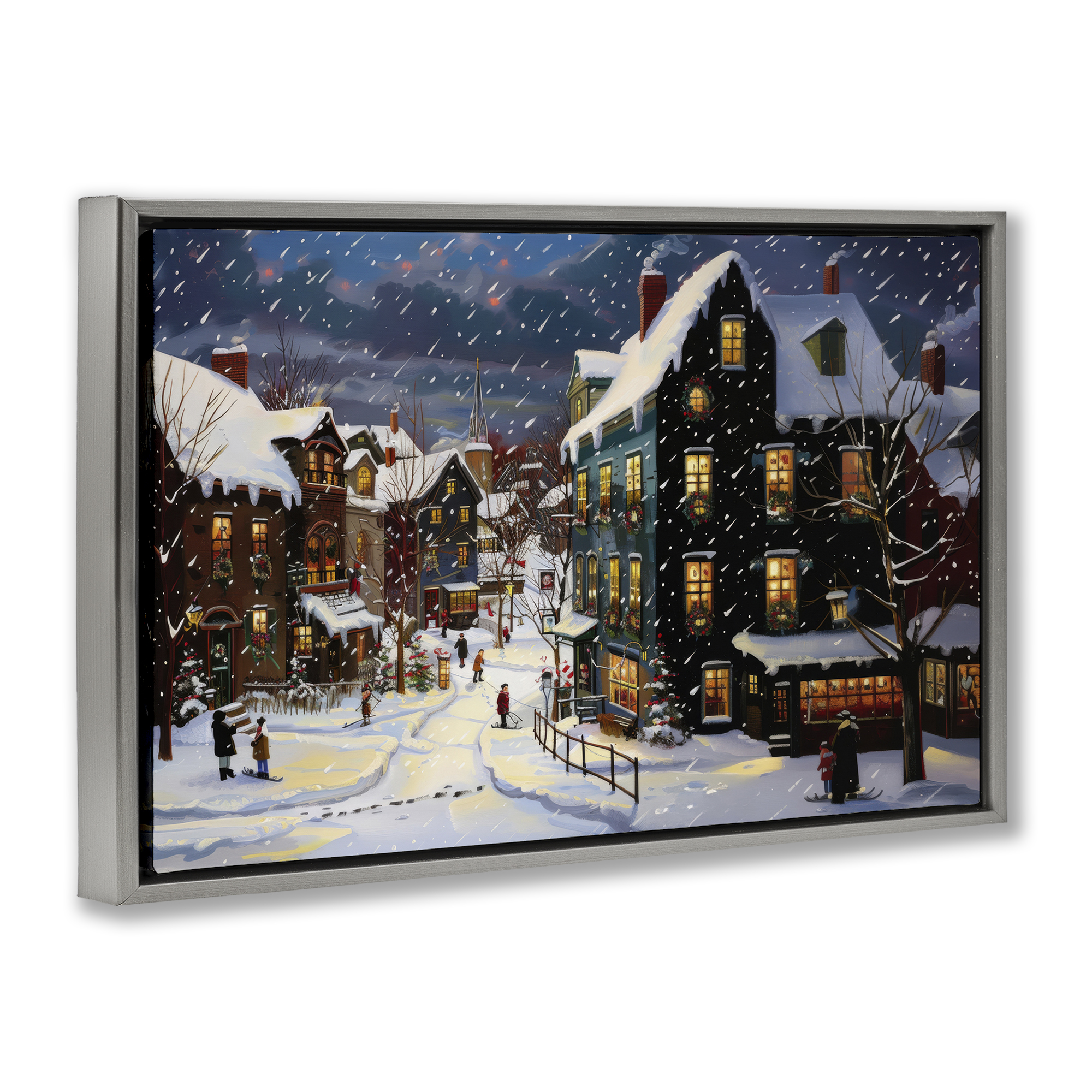 Stupell Industries Frozen Urban Charm Town & City Painting Gray Floater Framed Canvas Art Prints Wall Art, 25 x 17