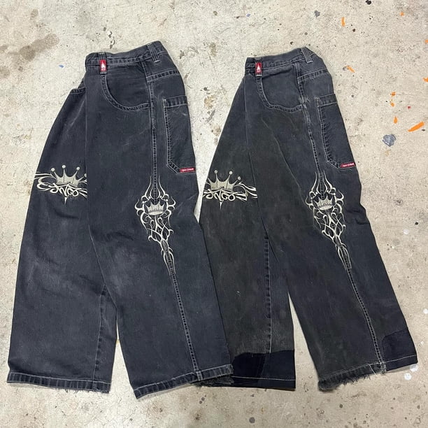 Retro Black JNCO Jeans Baggy Streetwear Y2K Hip Hop Graphic