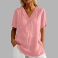 thumbnail image 5 of IWRICH Linen V Neck T Shirts for Women Summer Casual Short Sleeve Tunic Tops Comfy Solid Color Loose Fit Basic Tees Pink XXL, 5 of 7