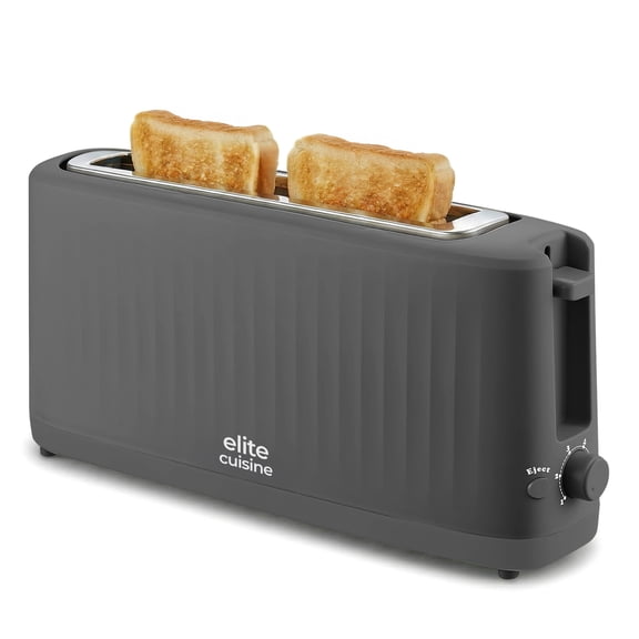 Elite Cuisine ECTL1052 2-Slice Slimtoast Gray Long Slot Toaster