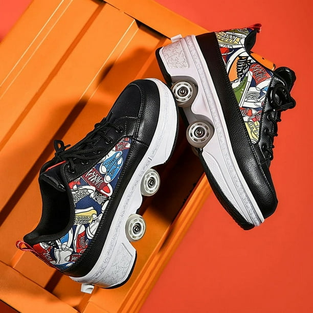 Zapatillas de deporte con ruedas zapatos deformables para mujer zapatos de Parkour cuatro ruedas patines para hombres regalos de cumpleanos para ninos Bodega Aurrera en linea