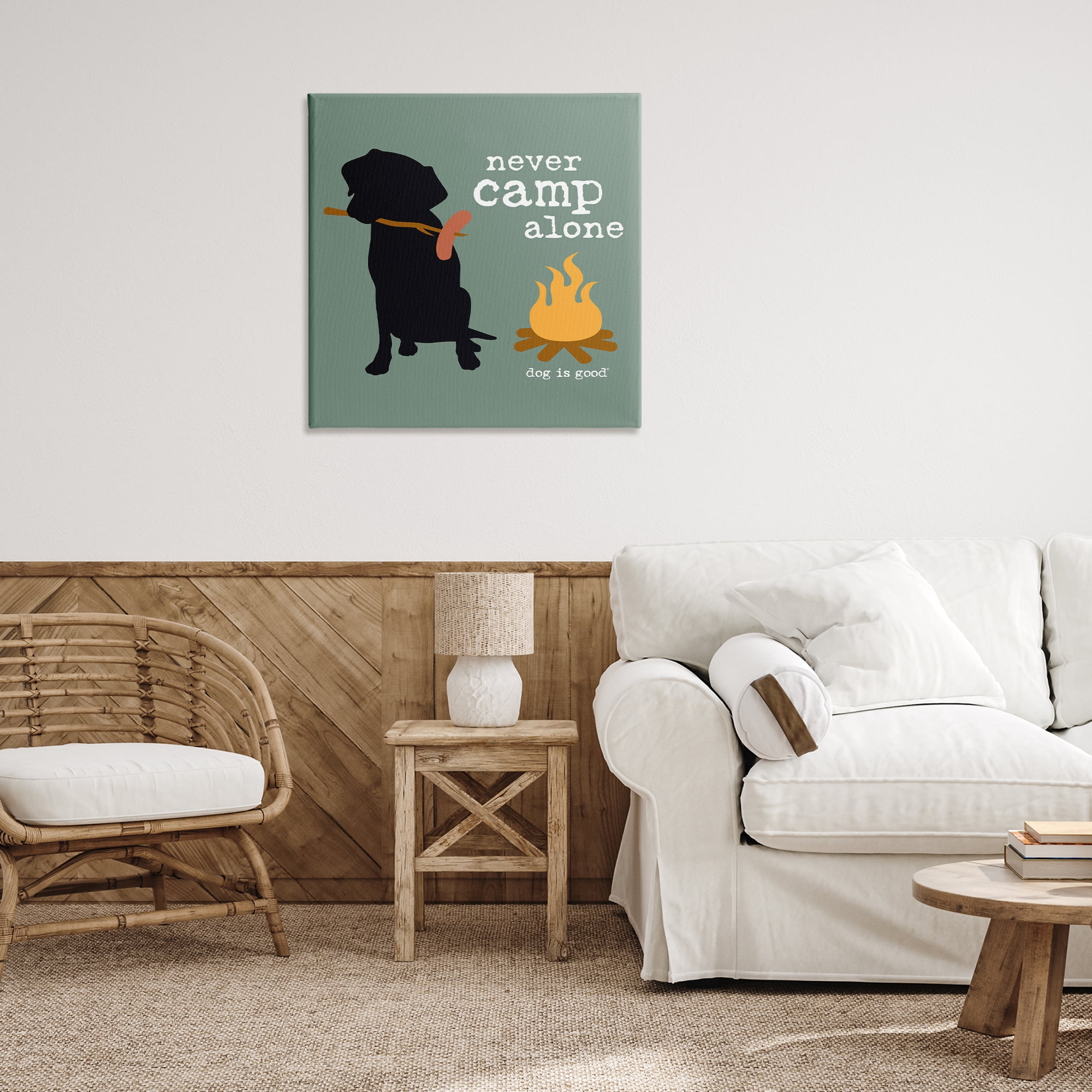 Stupell Industries Never Camp Alone Dog Animals Painting Wrapped Canvas Art Print Wall Art, 30 x 30