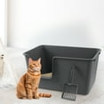 thumbnail image 6 of Gloreen 4-Pack Large Cat Litter Box with High Sides, Plastic Open Top Cat Litter Box, Grey, 6 of 7