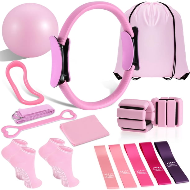 Set de Aro y Pelota de Pilates LiKiLiKi con Bandas de Resistencia Rosadas