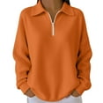 thumbnail image 3 of Women's Waffle Quarter Zip Pullover, Stand Collar Drop Shoulder Sweatshirt, Solid Color Long Sleeve Top, Casual Textured Blouse, Comfort Stretch Pocket Pullover Orange L, 3 of 5