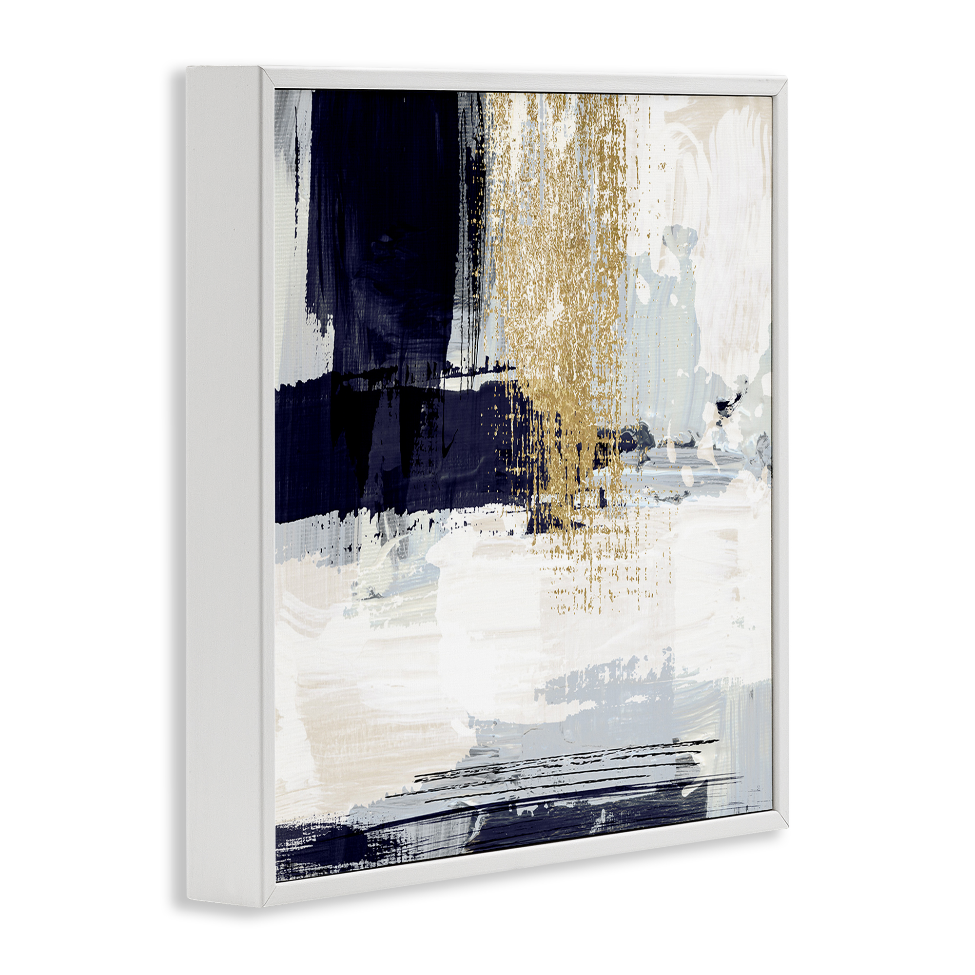 Stupell Industries Gold Accented Abstract Abstract Painting White Framed Art Print Wall Art, 12 x 12
