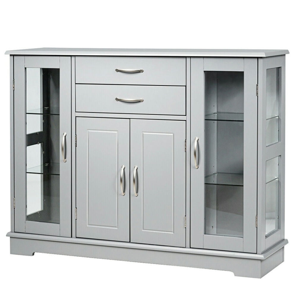 Finihen Kitchen Storage Cabinet, Buffet Sideboard, Sideboard Buffet Server Storage Cabinet with 2 Drawers and Glass Doors, for Dining Room, Kitchen, Living Room, Gray Finihen Kitchen Storage Cabinet, Buffet Sideboard, Sideboard Buffet Server Storage Cabinet with 2 Drawers and Glass Doors, for Dining Room, Kitchen, Living Room, Gray