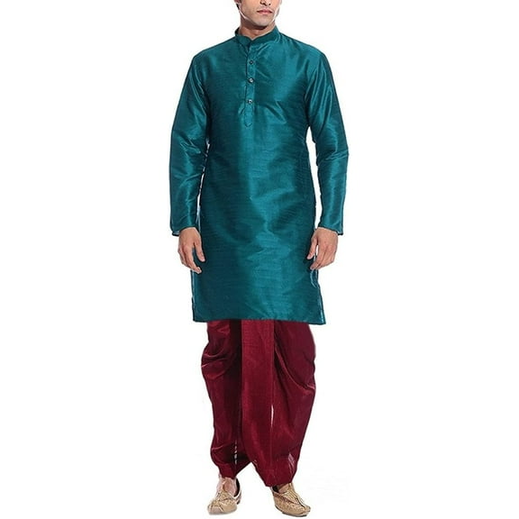 Royal Men's Turquise Silk blend Festive Dhoti Kurta Set