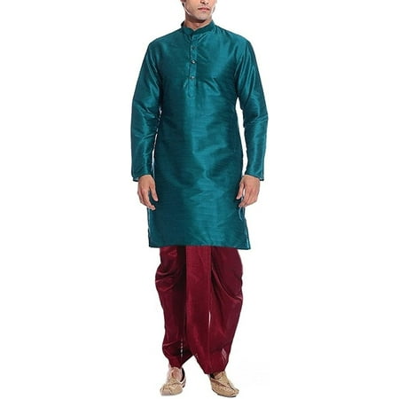 

Royal Men s Turquise Silk blend Festive Dhoti Kurta Set