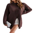 thumbnail image 1 of Half High Neck Slit Sweaters for Women with Solid Color and Long Sleeves, 1 of 5
